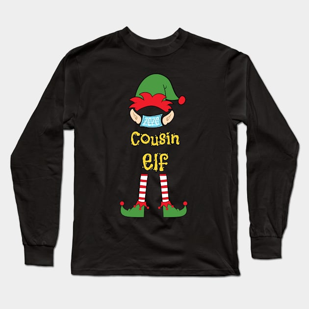 2020 Masked Christmas Elf Family Group Matching Shirts -  Cousin Long Sleeve T-Shirt by Funkrafstik